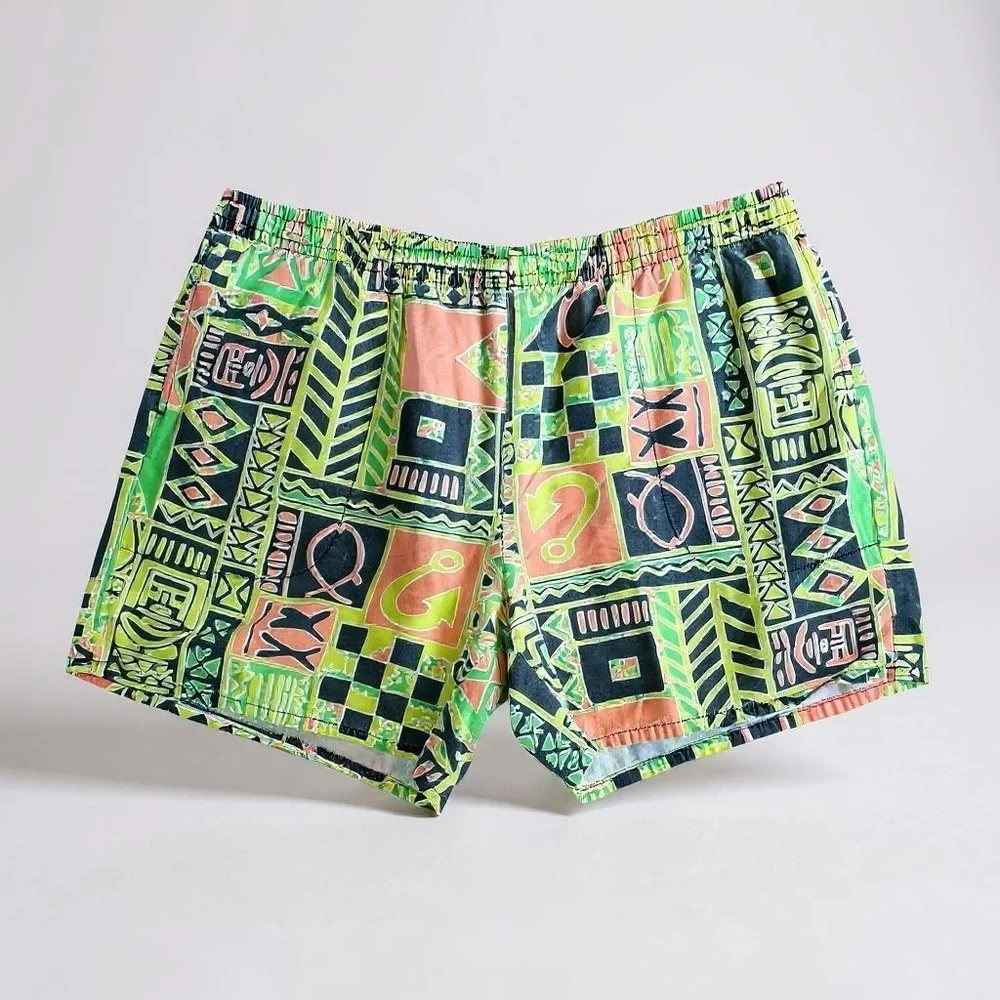 Vintage Green Tropical Swim Trunks